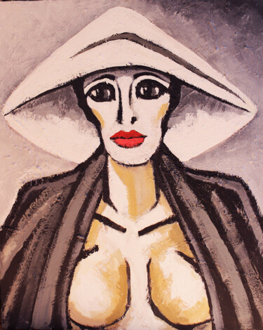 Painting titled "Una señora de Brigh…" by Albert Cruells, Original Artwork, Acrylic Mounted on Wood Stretcher frame