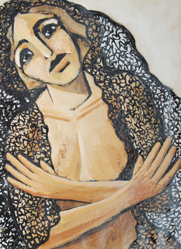 Pittura intitolato "Angélica." da Albert Cruells, Opera d'arte originale, Olio Montato su Telaio per barella in legno