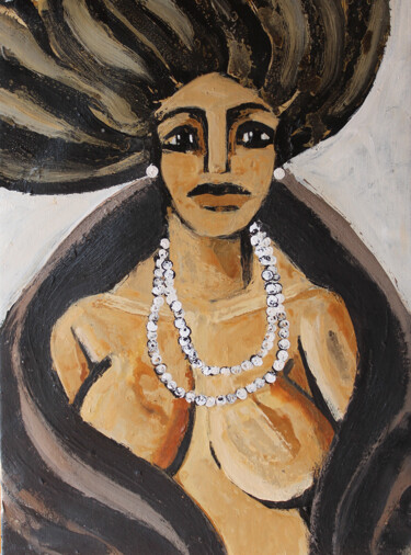 Painting titled "Una señorita de Flo…" by Albert Cruells, Original Artwork, Oil Mounted on Wood Stretcher frame