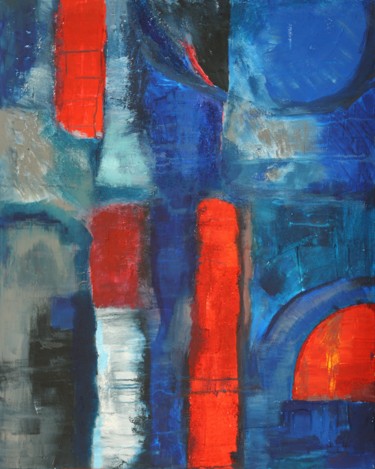 Malerei mit dem Titel "Stéles Composition…" von Albert Enz, Original-Kunstwerk, Acryl