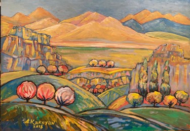 Malerei mit dem Titel "Dance of Mountains" von Albert Karoyan, Original-Kunstwerk, Gouache