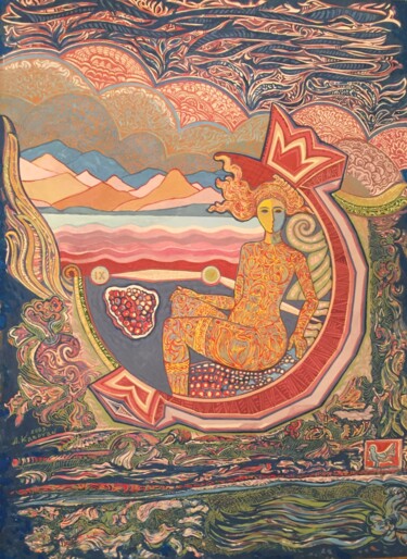 Peinture intitulée "The Girl in Pomegra…" par Albert Karoyan, Œuvre d'art originale, Gouache