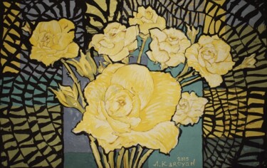 Peinture intitulée "Yellow Roses" par Albert Karoyan, Œuvre d'art originale, Gouache