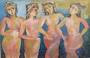 Painting titled "Dancing Queens" by Albert Karoyan, Original Artwork, Gouache