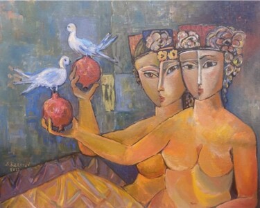 Pintura intitulada "Love and Price of P…" por Albert Karoyan, Obras de arte originais, Óleo Montado em Armação em madeira