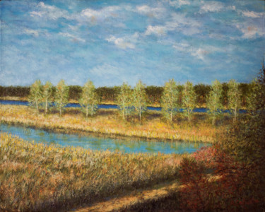 Peinture intitulée "River landscape" par Albert Safiullin, Œuvre d'art originale, Huile