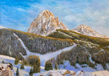 Pittura intitolato "Mountain landscape…" da Albert Safiullin, Opera d'arte originale, Olio