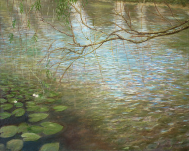 Pittura intitolato "River landscape wit…" da Albert Safiullin, Opera d'arte originale, Olio