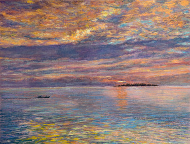 Peinture intitulée "Sunset in the Ocean…" par Albert Safiullin, Œuvre d'art originale, Pastel
