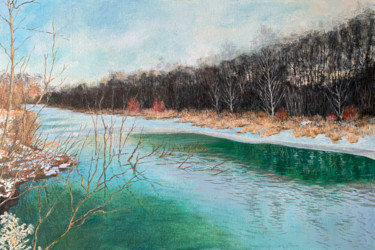 Peinture intitulée "The Khimka River" par Albert Safiullin, Œuvre d'art originale, Huile