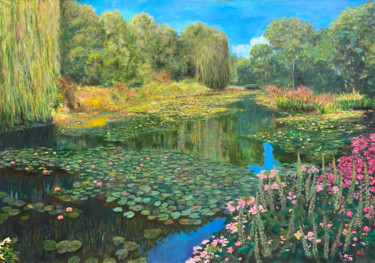 Schilderij getiteld "The Pond at Giverny…" door Albert Safiullin, Origineel Kunstwerk, Olie
