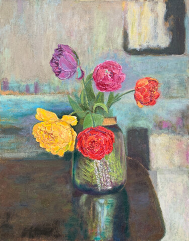 Painting titled "Spring bouquet on t…" by Albert Safiullin, Original Artwork, Oil