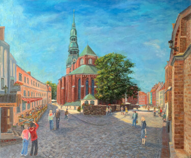 Malerei mit dem Titel "The Old Riga" von Albert Safiullin, Original-Kunstwerk, Öl
