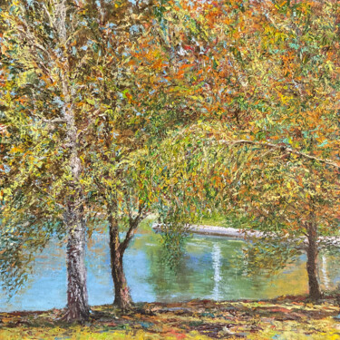 Painting titled "The Pond in Autumn…" by Albert Safiullin, Original Artwork, Oil