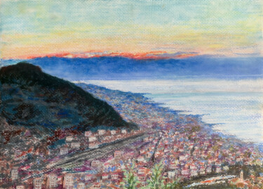 Dibujo titulada "Dawn in Ventimiglia" por Albert Safiullin, Obra de arte original, Pastel