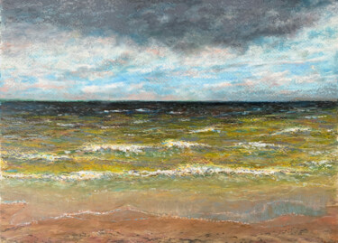 Dessin intitulée "Seascape in Jurmala" par Albert Safiullin, Œuvre d'art originale, Pastel