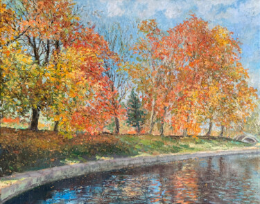 Painting titled "In the autumn park" by Albert Safiullin, Original Artwork, Oil