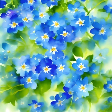 Arts numériques intitulée "Forget me not flowe…" par Albertbs, Œuvre d'art originale, Image générée par l'IA