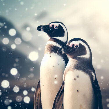 Artes digitais intitulada "A Romantic Penguin…" por Albertbs, Obras de arte originais, Imagem gerada por IA