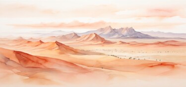 Digitale Kunst mit dem Titel "Panoramic desert la…" von Albertbs, Original-Kunstwerk, KI-generiertes Bild