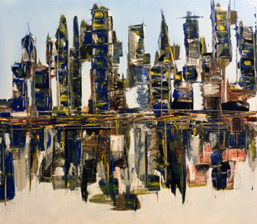 Painting titled "Urban Mirror" by Albert Derriennic, Original Artwork, Acrylic