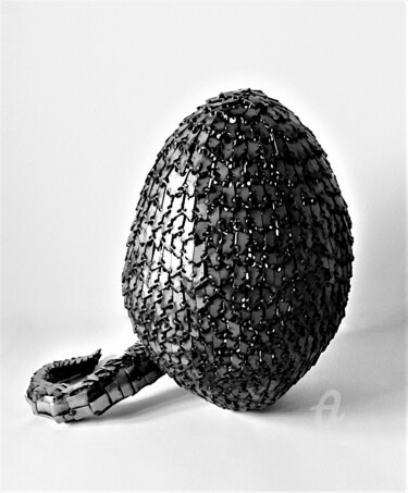 Sculptuur getiteld "Dragon's Egg - Life…" door Albert Dura, Origineel Kunstwerk, Metalen