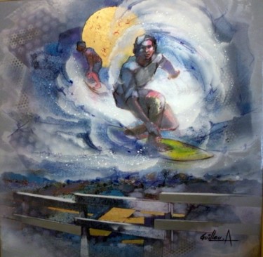 Painting titled "Le surfeur" by Albert Guillou, Original Artwork