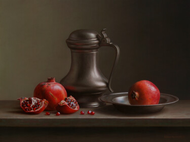 Painting titled "Pomegranates with a…" by Albert Kechyan, Original Artwork, Oil