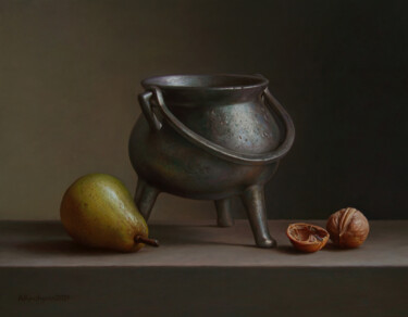 Schilderij getiteld "Bronze Cooking Pot" door Albert Kechyan, Origineel Kunstwerk, Olie