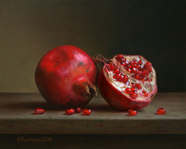 Painting titled "Pomegranates" by Albert Kechyan, Original Artwork, Oil
