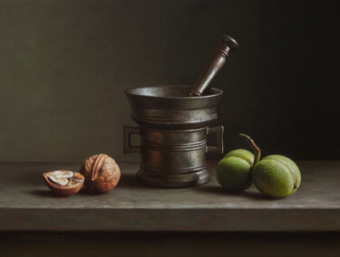 Painting titled "Walnuts with a bron…" by Albert Kechyan, Original Artwork, Oil