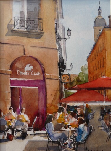 Malerei mit dem Titel "Bar le PONEY CLUB -…" von Albert Loret, Original-Kunstwerk, Aquarell