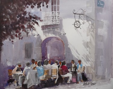 Painting titled "Terrasse du Café du…" by Albert Loret, Original Artwork, Watercolor
