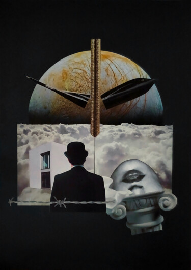 Collages getiteld "Di-Vision" door Alberto Bennati, Origineel Kunstwerk, Collages Gemonteerd op Houten paneel