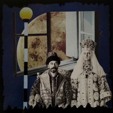Collagen mit dem Titel "L'Oro e la Luna" von Alberto Bennati, Original-Kunstwerk, Collagen Auf Holzplatte montiert