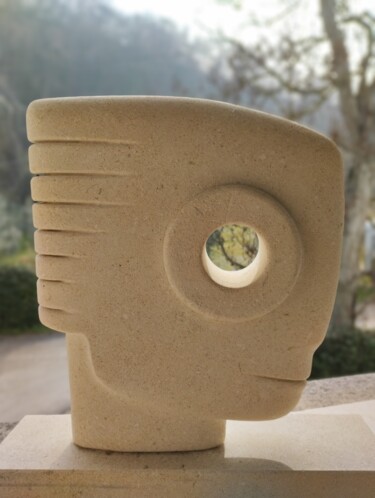 Sculpture titled "Testina" by Alberto Cabiddu, Original Artwork, Stone