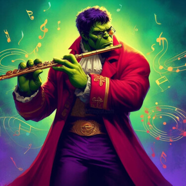 Digital Arts titled "Melodic Might: Hulk…" by Alberto Capitani, Original Artwork, AI generated image
