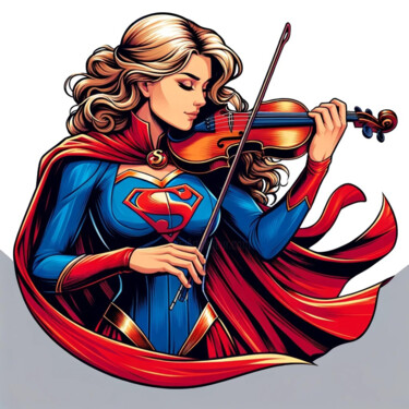 Digital Arts titled "Supergirl playing v…" by Alberto Capitani, Original Artwork, AI generated image