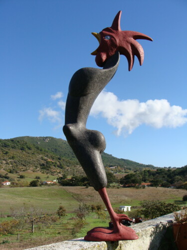 Skulptur mit dem Titel "cantar de galo" von Alberto Kissola, Original-Kunstwerk, Harz