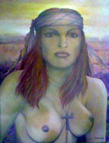 Ζωγραφική με τίτλο "Mujer de Santa fe" από Alberto Thirion, Αυθεντικά έργα τέχνης, Λάδι