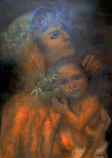 Disegno intitolato "The virgin with the…" da Alberto Thirion, Opera d'arte originale, Pastello
