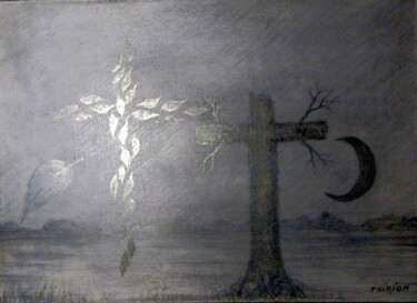 Disegno intitolato "Le vent qui s'est a…" da Alberto Thirion, Opera d'arte originale, Punta d'argento