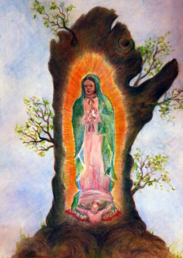 Desenho intitulada "Virgin of Guadalupe…" por Alberto Thirion, Obras de arte originais, Óleo