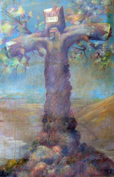 Painting titled "Christ symbol holdi…" by Alberto Thirion, Original Artwork, Oil