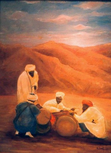 Peinture intitulée "musiciens sud maroc…" par Alberto Bertti, Œuvre d'art originale, Huile