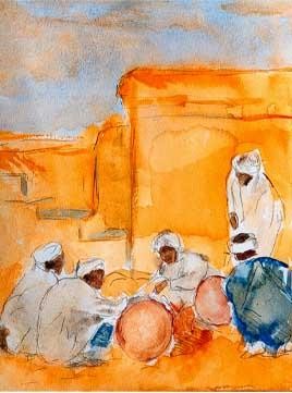 Schilderij getiteld "musiciens sud maroc…" door Alberto Bertti, Origineel Kunstwerk