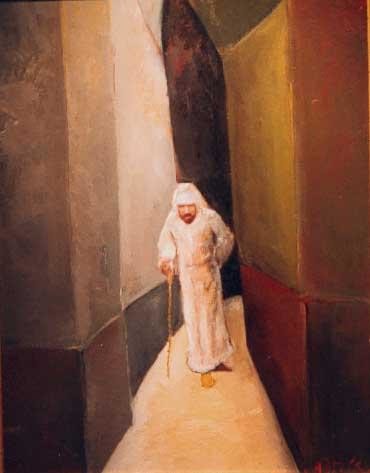 Painting titled "vieillard dans la m…" by Alberto Bertti, Original Artwork, Oil