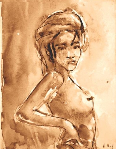 Painting titled "jeune fille au turb…" by Alberto Bertti, Original Artwork, Oil
