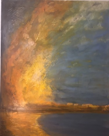 Malerei mit dem Titel "le port incendie" von Alberto Bertti, Original-Kunstwerk, Öl