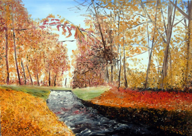 Картина под названием "Autumn Forest Lands…" - Albert Serino, Подлинное произведение искусства, Акрил